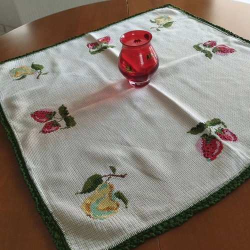 Set of 2 Handmade Embroidered Table Linens like new, traditional cross-stitch