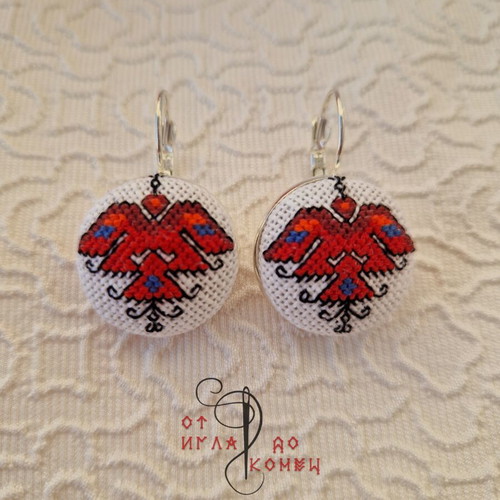 Earrings with embroidery, new, stainless steel parts