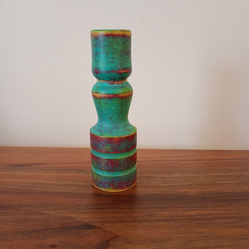 Wooden handmade candlestick painted with chalk colors, new, 15 cm