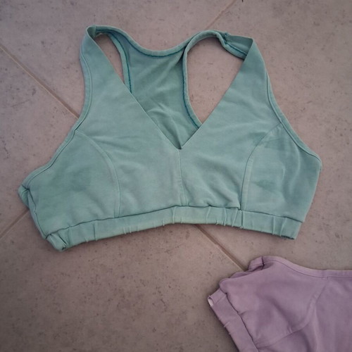 Set of 2 Helios bralettes used, blue and pink, no padding