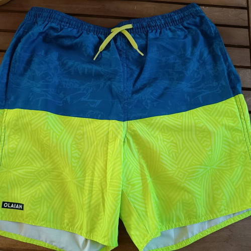 Decathlon Boys' Swim Bermuda Shorts used, blue and yellow