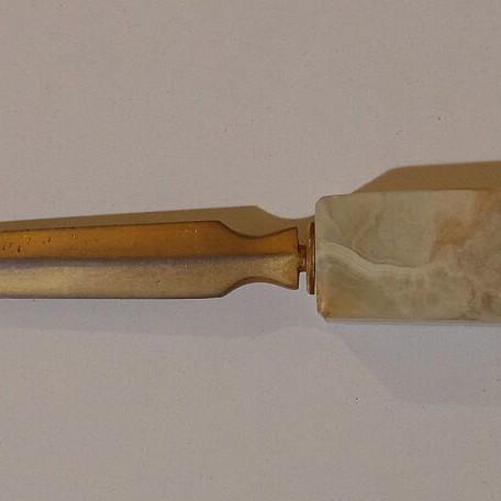 Onyx office set with brass used, including letter opener, holder and pen stand