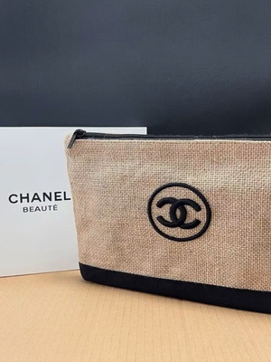 Chanel Beauty Eco Jute VIP Cosmetic Bag, black and beige
