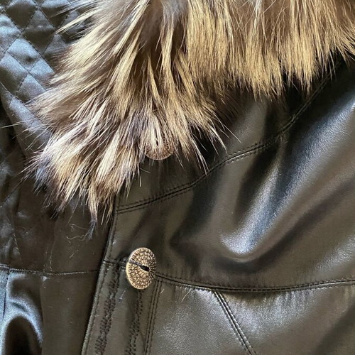 Lapel leather coat XXL with fox-type fur like new, black brown