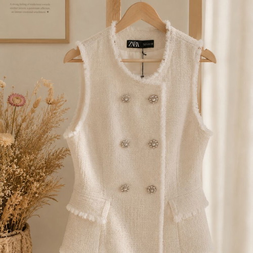 Zara long sleeveless vest with metallic thread, new, size S