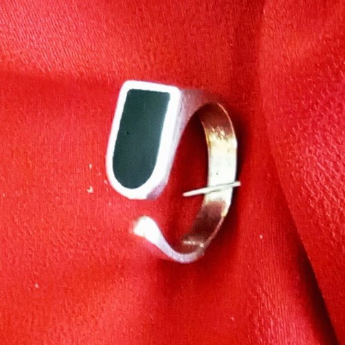 Minimalist 925 Silver Ring with Black Onyx, Adjustable
