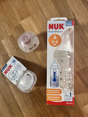 Nuk glass baby bottle and two pacifiers new