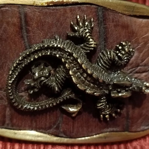 Leather belt brown and gold, new, size 110