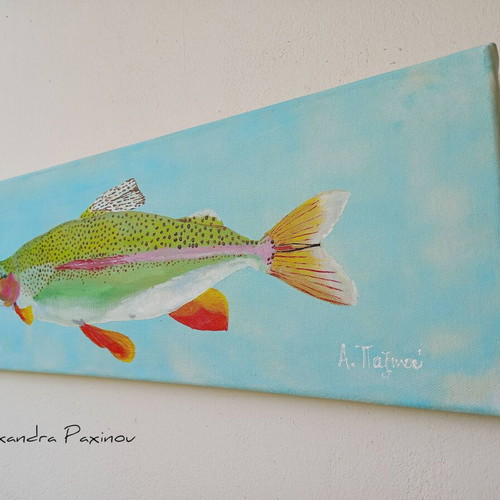 Rainbow Trout Painting on Canvas New with Sea Theme