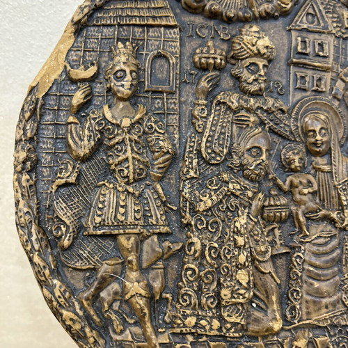 Antique wax plaque 1718, Adoration of the Magi