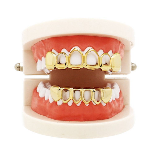 Grillz Gold hip-hop new set with upper and lower pieces