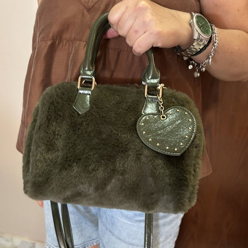 Stradivarius green fur handbag with strap