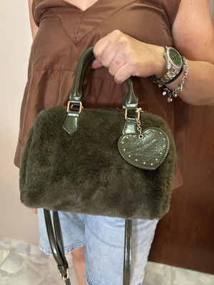 Stradivarius green fur handbag with strap