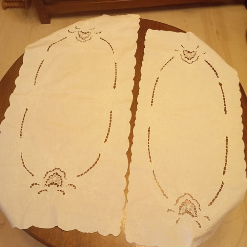 Vintage handmade cutwork table linen set of 6 pieces white used
