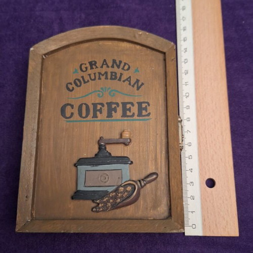 Wooden embossed Grand Columbian Coffee key holder vintage, new
