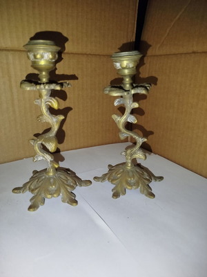 Vintage brass candle holders pair like new, baroque rococo style