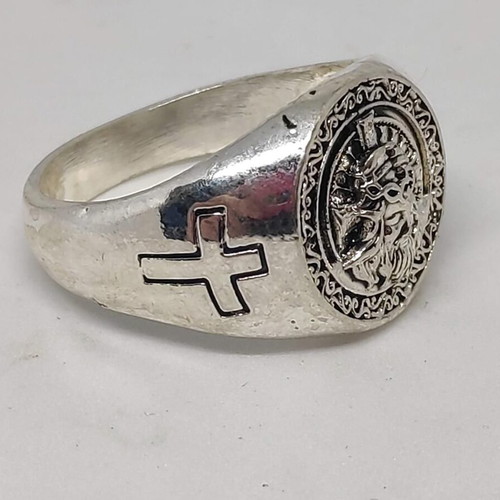 Ring with Jesus Christ like new, men's silver tone metal