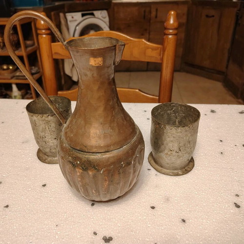 Antique Egyptian set restored, copper jug and bronze cups