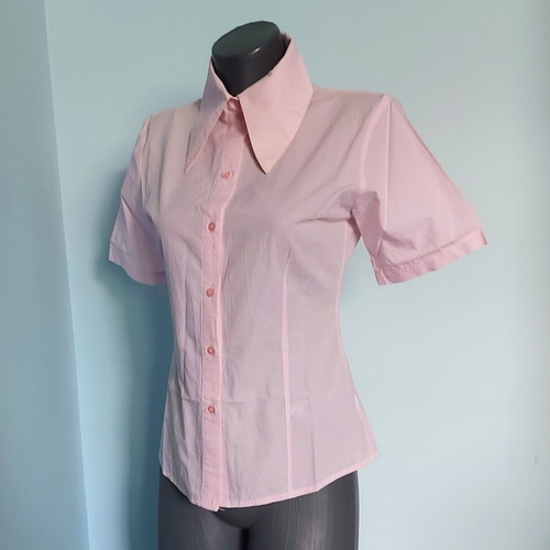 Set of 2 women's cotton shirts, fitted silhouette, pink and dark blue
