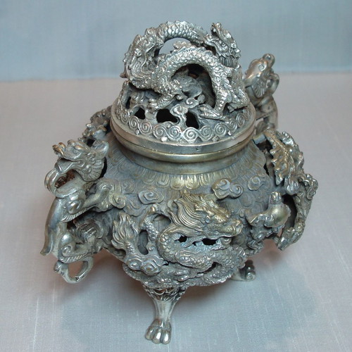 Brass 19th century floor incense burner used, Asian art