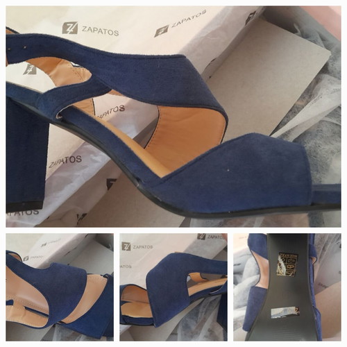 Zapatos women's suede sandals, 9cm heel, blue, size 41