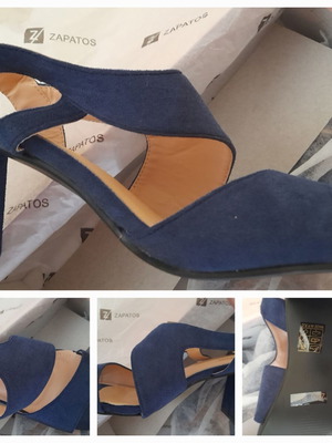 Zapatos women's suede sandals, 9cm heel, blue, size 41