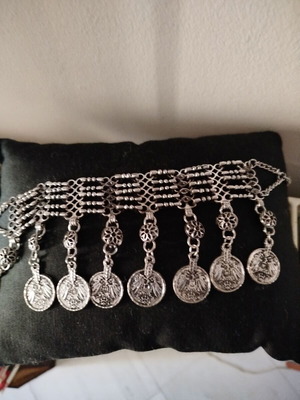 Ethnic bracelet like new with five-row bangle and hanging charms