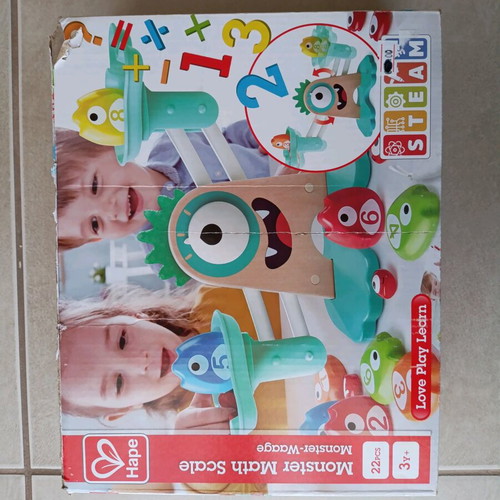 Hape Monster Math Scale wooden educational toy used for 36+ months