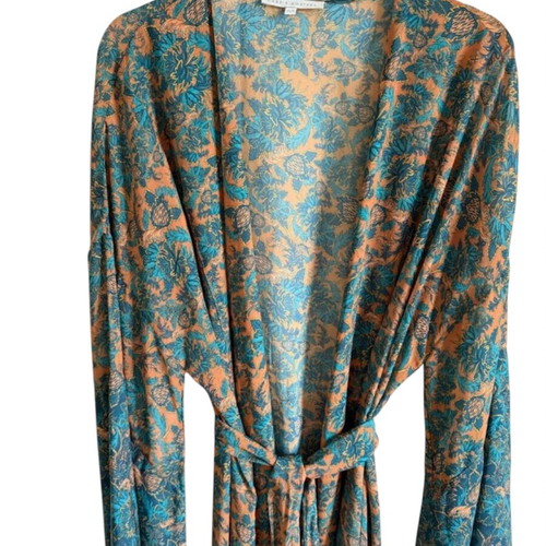 Kimono Vassia Kostara printed, like new, one size, blue and orange