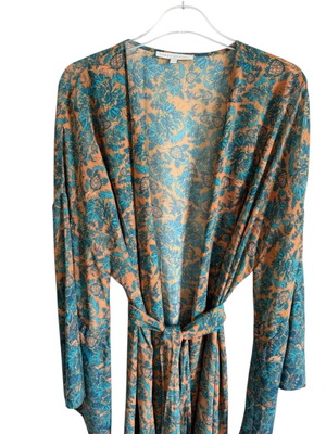 Kimono Vassia Kostara printed, like new, one size, blue and orange