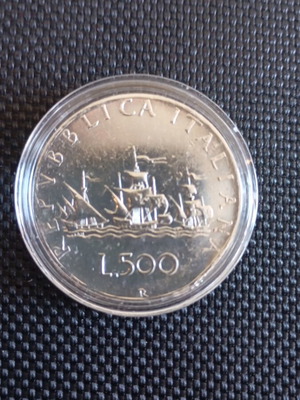 500 Lire Silver Coin Italy used, slightly damaged edge