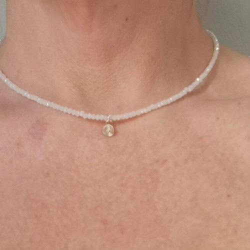 Choker with White Faceted Opalite Beads and 925 Silver Elements