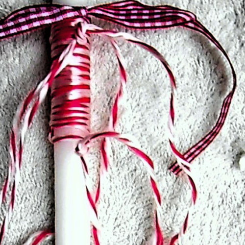 Easter candle like new with decoration, ribbon and accessories