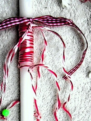 Easter candle like new with decoration, ribbon and accessories