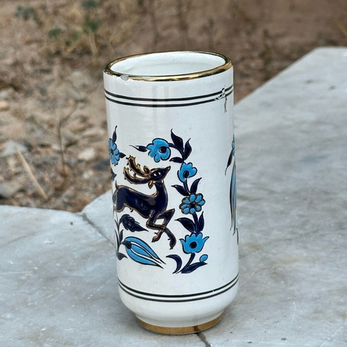 Handmade ceramic vase Manousakis Rhodes used with deer motif