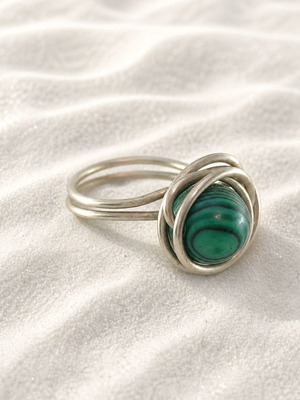 Handmade ring of alpaca and malachite new, green and silver