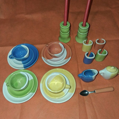 Children's porcelain miniature tea set used, 21 pieces, vintage