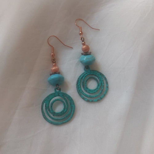 Copper Orbit boho earrings with turquoise patina