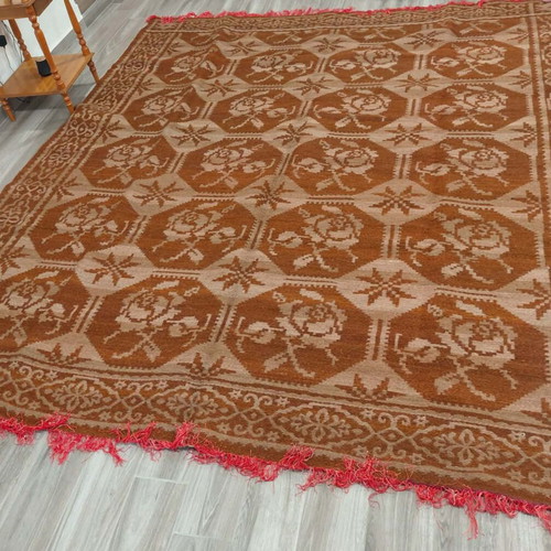 Handmade wool rug woven on traditional loom, new
