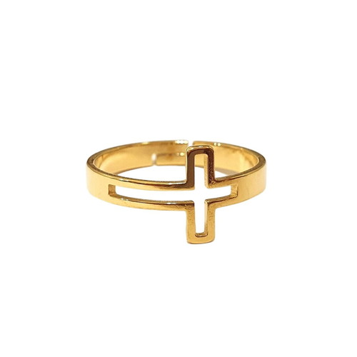 Cross ring adjustable stainless steel with gold plating new
