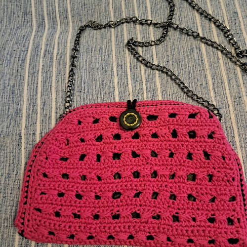 Handmade crossbody bag new, two-tone fuchsia and black