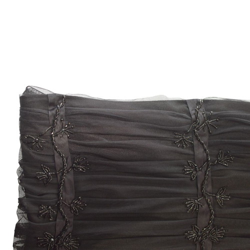 Vintage black silk chiffon scarf with bead embroidery used