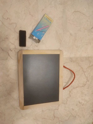 Black Double-Sided Chalkboard 21x16cm like new, wooden with chalk and sponge