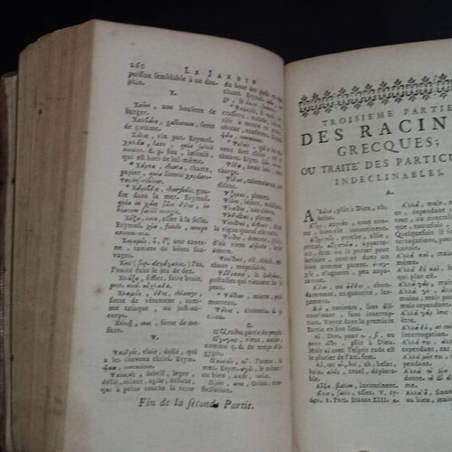 18th century book used, Greek roots, linguistics, etymology