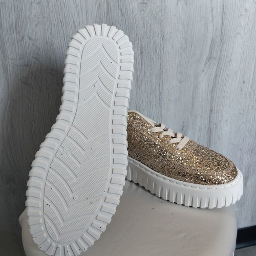 Women's high-top sneakers, glittery gold, made in Italy