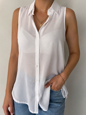 Pink Woman sleeveless white transparent shirt XS used