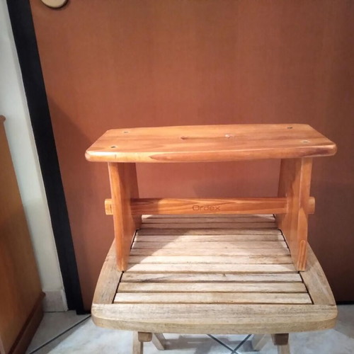 Wooden kitchen stool used, brown Ordex