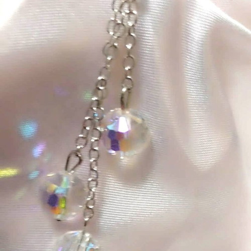 Earrings with Transparent Polyhedral Beads New, Silver and White