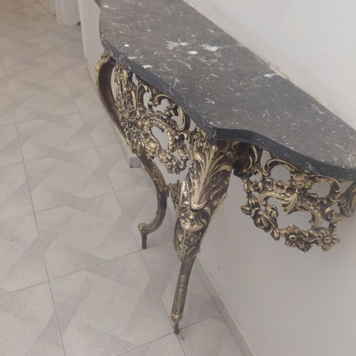 Vintage Baroque Entryway Set with Marble Console, Mirror and Brass Hanger