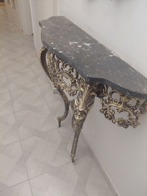 Vintage Baroque Entryway Set with Marble Console, Mirror and Brass Hanger